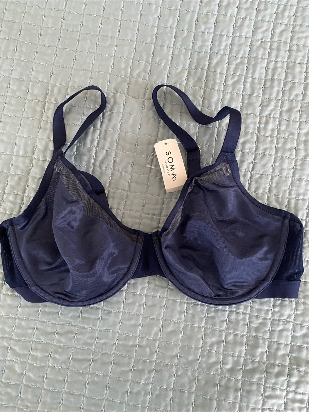 Soma Nightfall Navy Underwire Bra with Sheer Top Panels